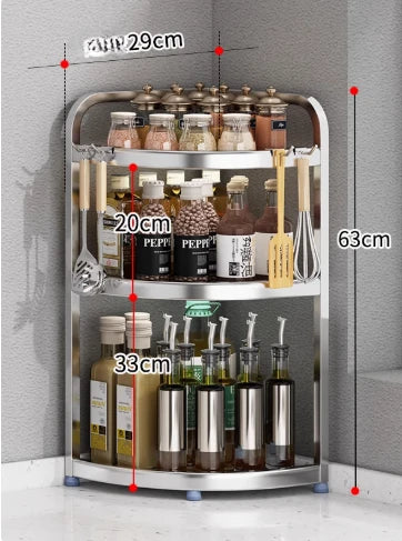 Purilite Select 304 Stainless Steel Kitchen Spice Storage Rack | Multi-Layer Corner Organizer | Chopstick Barrel Knife Holder | Seasoning Bottle & Jar Rack