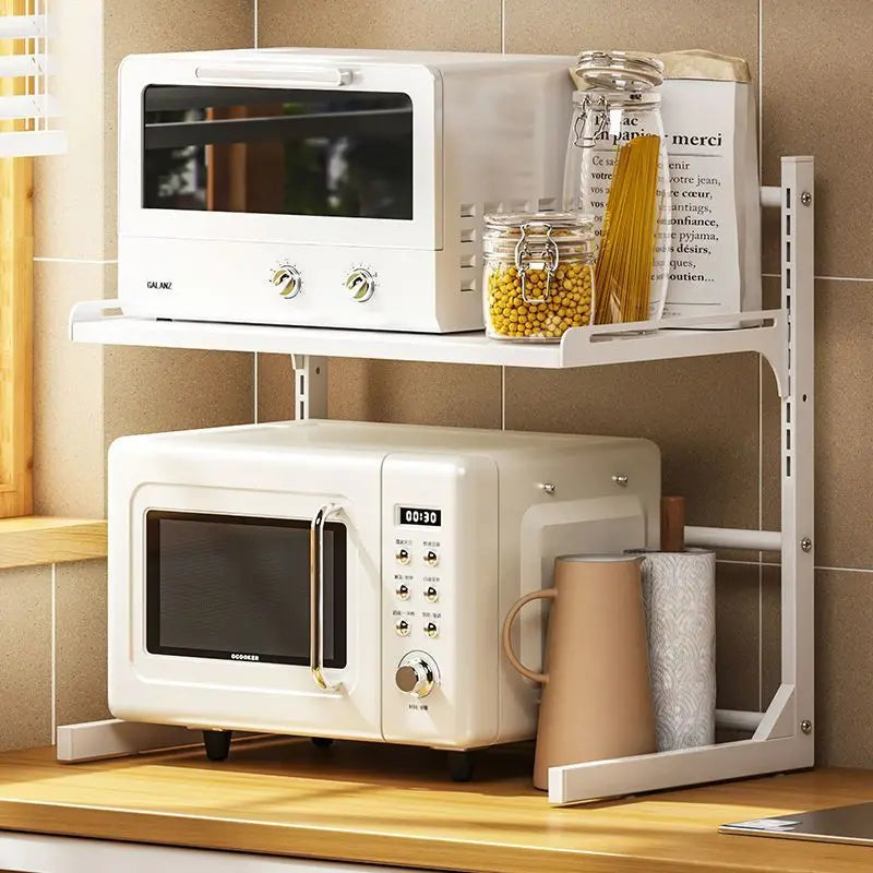 Purilite Select Table Top Multi-Layer Microwave Oven Storage Rack | Retractable Adjustable Kitchen Organizer | Stainless Steel Partition Rack