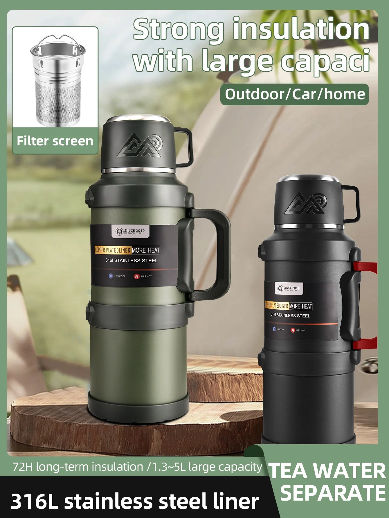 Purilite Select Large Stainless Steel Thermos | 1.7L 2.0L 2.5L Vacuum Insulated Flask | Travel Camping Hot Cold Bottle