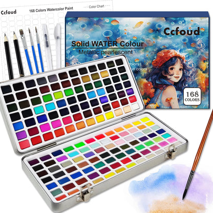 Purilite Select Deluxe 50/100/168-Color Watercolor Paint Set with Brushes & Pencils