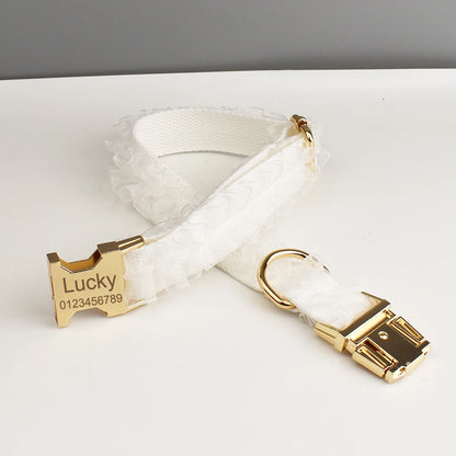 Purilite Select Custom Engraved White Lace Dog Collar & Leash Set