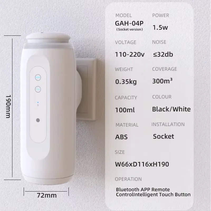 Purilite Select Smart Bluetooth Waterless Essential Oil Diffuser – Wall Plug Aroma Scent Machine with Night Light