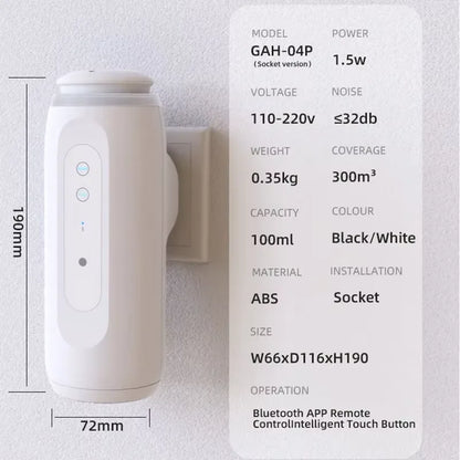 Purilite Select Smart Bluetooth Waterless Essential Oil Diffuser – Wall Plug Aroma Scent Machine with Night Light