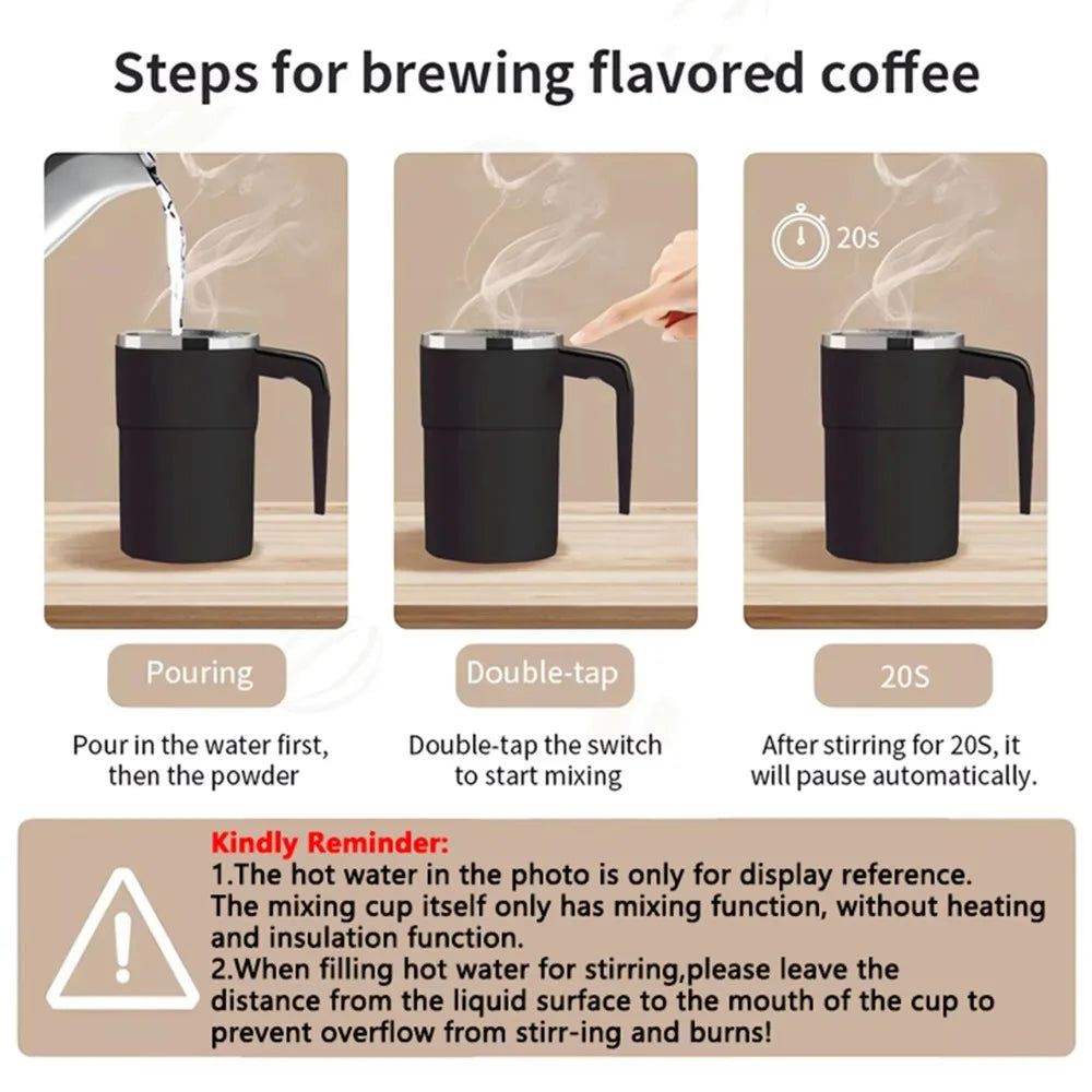 380ML Mini Electric Coffee Cup With Cover Rotating Blender Automatic Mixing Cup USB Charging LED Temperature Display