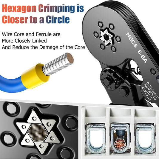 Purilite Select Hexagonal Self-Adjustable Ratchet Ferrule Crimping Tool Kit