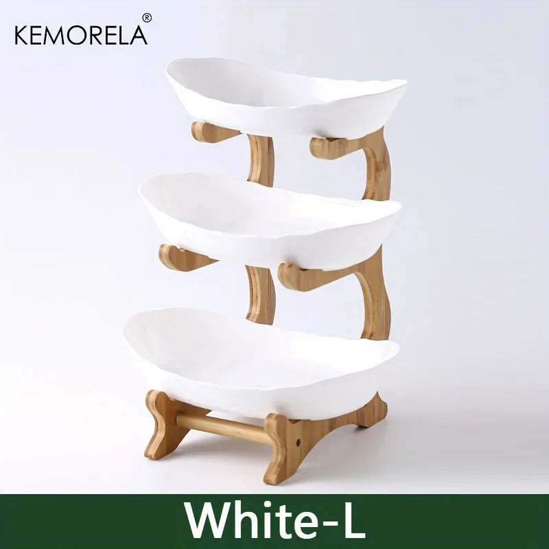 Purilite Select | Double or Three Layer Wooden Snack & Fruit Serving Plate | Modern Multi-Layer Dessert Stand for Living Room