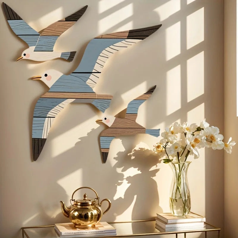 Purilite Select 3PCS Wooden Seagull Wall Decorations