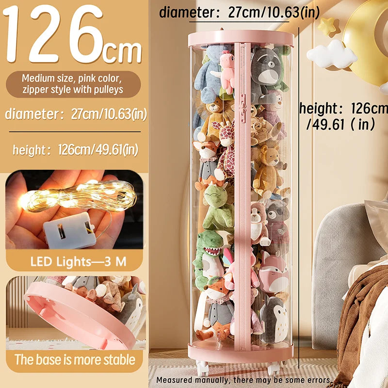 Purilite Select Transparent Doll Storage Box | Plush Toy Organizer | Zipper Storage Tube | Kids Toy Organization Bin