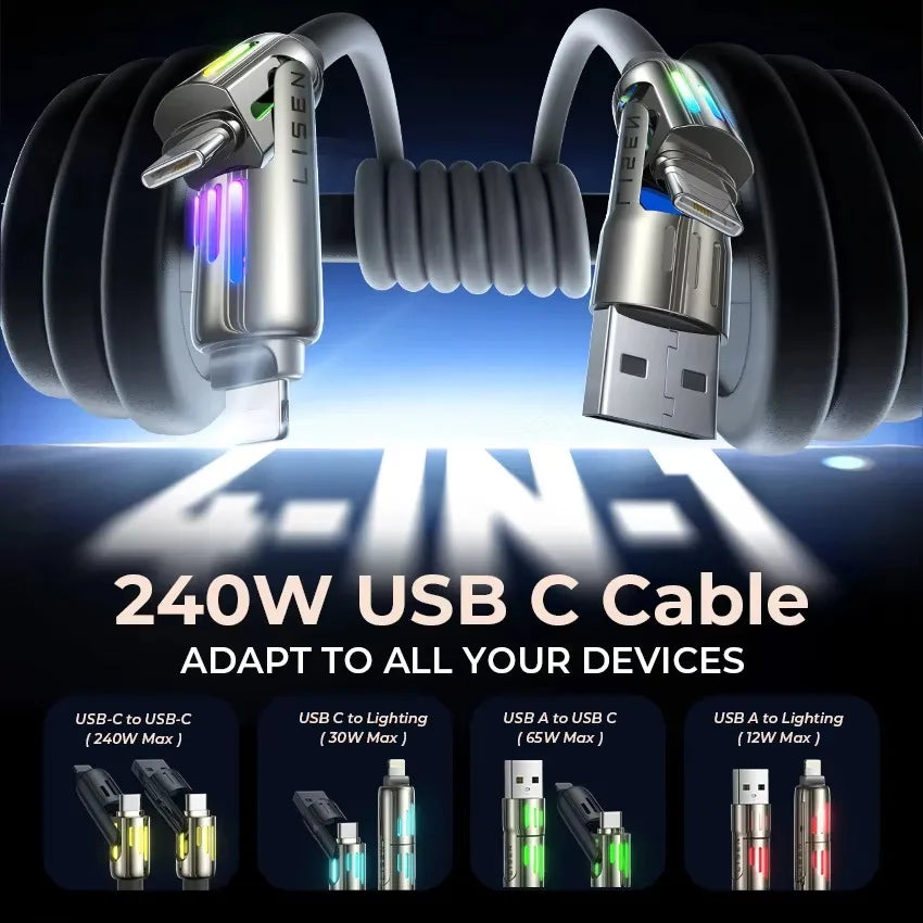 Purilite Select 4-in-1 240W Fast Charging USB-C Data Cable (2M)