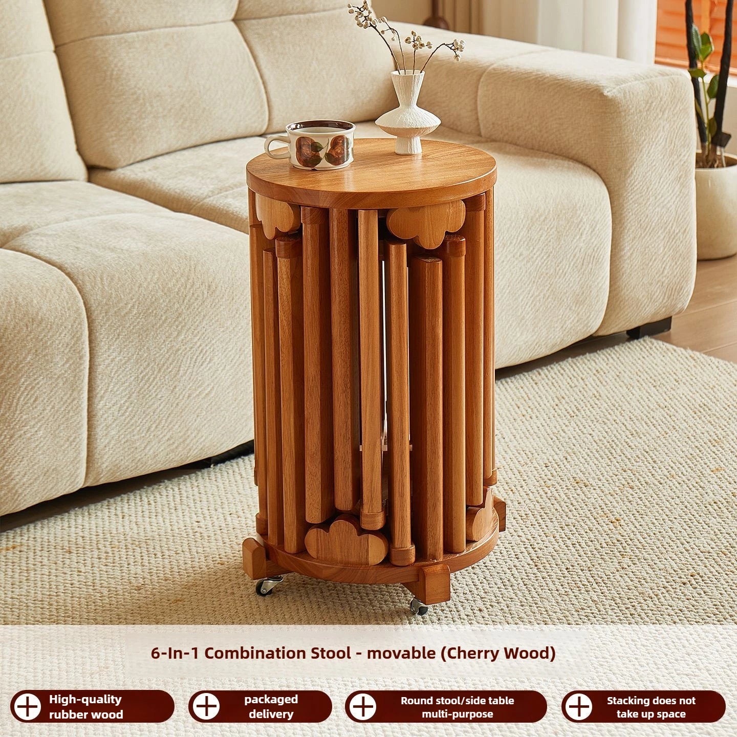 Purilite Select Solid Wood Round Stool | Stackable Dining Table Stool | Living Room Coffee Table Small Chair