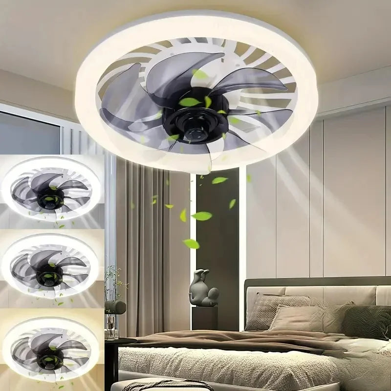 Purilite Select Modern Flush Mount Ceiling Fan with Light | Remote Control | Stepless Color Change | Low Profile Bedroom Fan Light