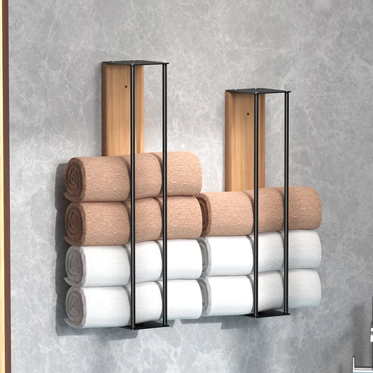 Purilite Select Wooden Board Wall-Mounted Metal Towel Rack