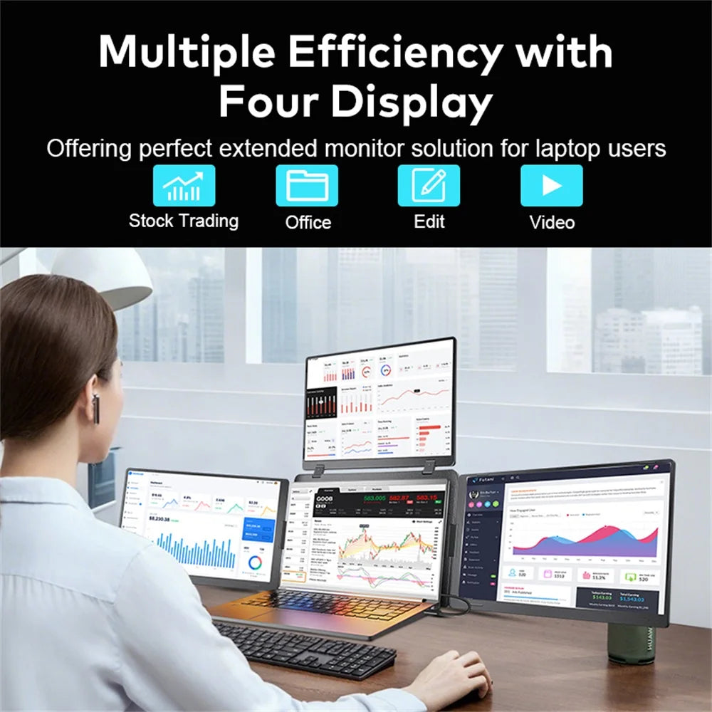 Purilite Select 15 Inch Triple Screen Laptop Monitor Extender HD IPS Portable Quad Display