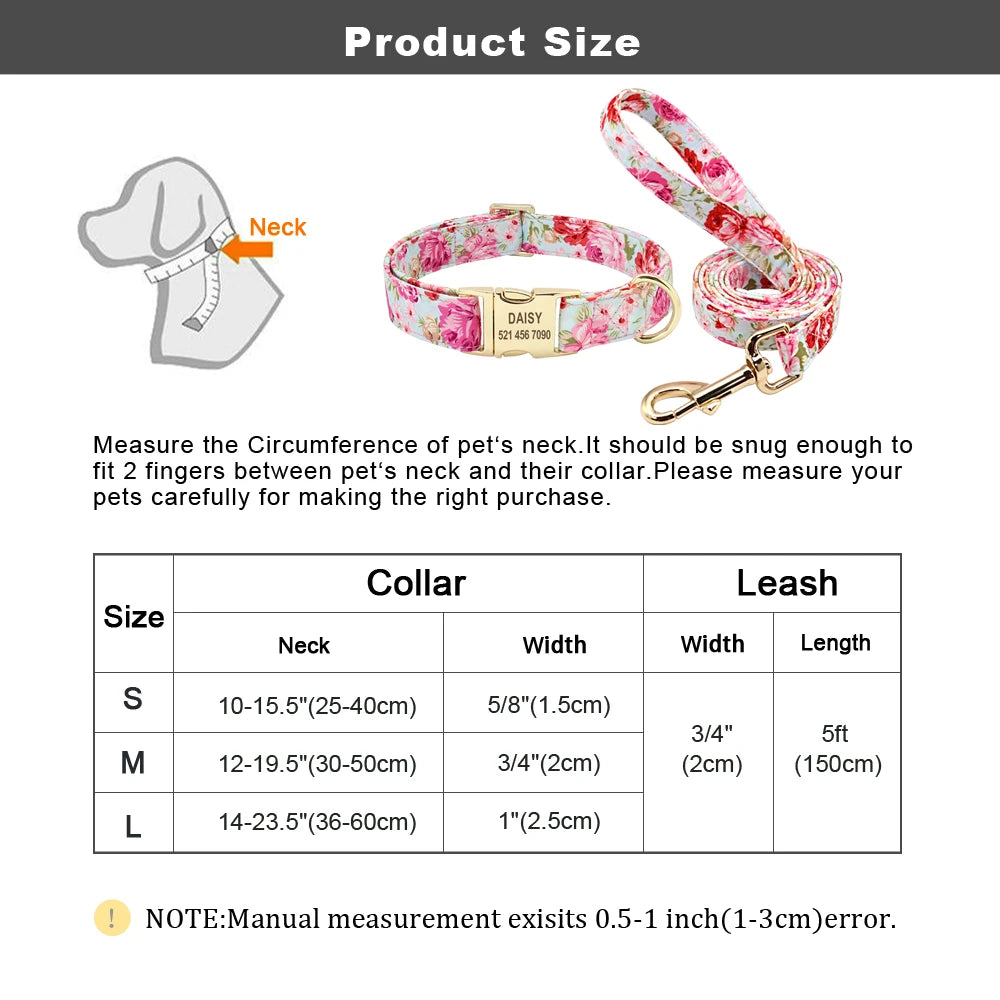Purilite Select Personalized Floral Dog Collar and Leash Set