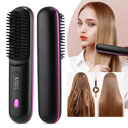 Purilite Select Electric Ceramic Heating Straight Hair Comb Wireless Portable Negative Ion Styling Tool Rechargeable USB Straightening Brush
