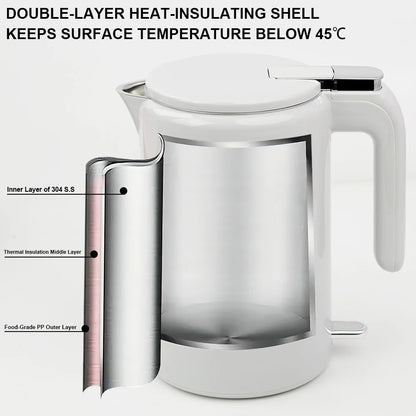 Purilite Select 2.0L 304 Stainless Steel Electric Kettle | Double-Layer Anti-Scald Fast Boiling Water Boiler