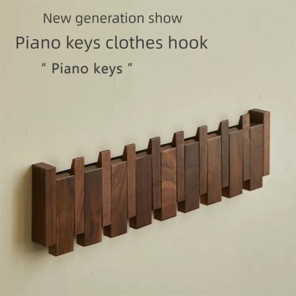 Purilite Select Creative Wall Mounted Wood Coat Rack | Piano Key Shaped 8 Hooks | Hats and Jacket Organizer | Entry Door and Home Decor