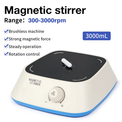 Purilite Select Magnetic Stirrer Mini Lab Stir Mixer Portable Liquid Stirrer Plate with Stir Bar 3L 3000RPM for Laboratory (EU Plug)