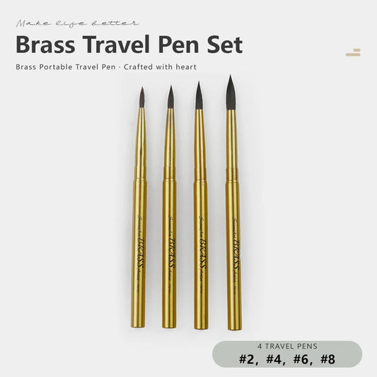 Purilite Select 4pcs Brass Travel Pen Portable Divisible Watercolor Brush Set with PU Bag – Ideal for Painting & Nail Art