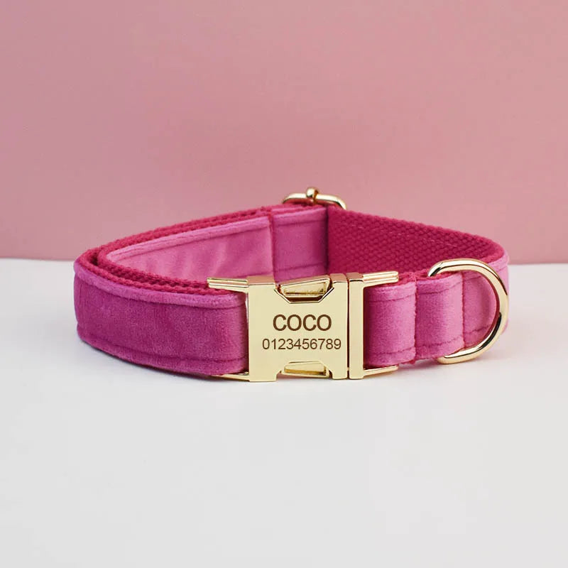 Purilite Select Rose Red Velvet Dog Collar & Leash Set