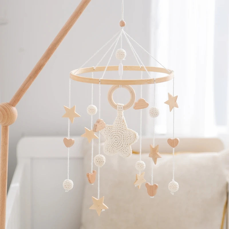 Purilite Select Wooden Baby Crib Mobile | Crochet Star Hanging Bed Bell | Nursery Rattle Decoration | Newborn Comfort Toy