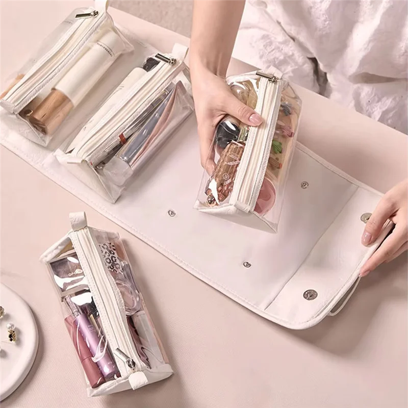 Purilite Select Travel Toiletry Bag | PU Leather Roll-Up Cosmetic Organizer | Hanging Makeup Bag with Detachable Compartments