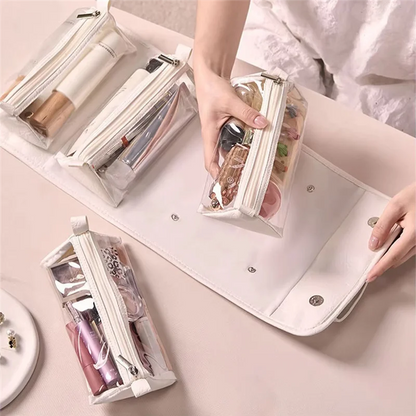 Purilite Select Travel Toiletry Bag | PU Leather Roll-Up Cosmetic Organizer | Hanging Makeup Bag with Detachable Compartments