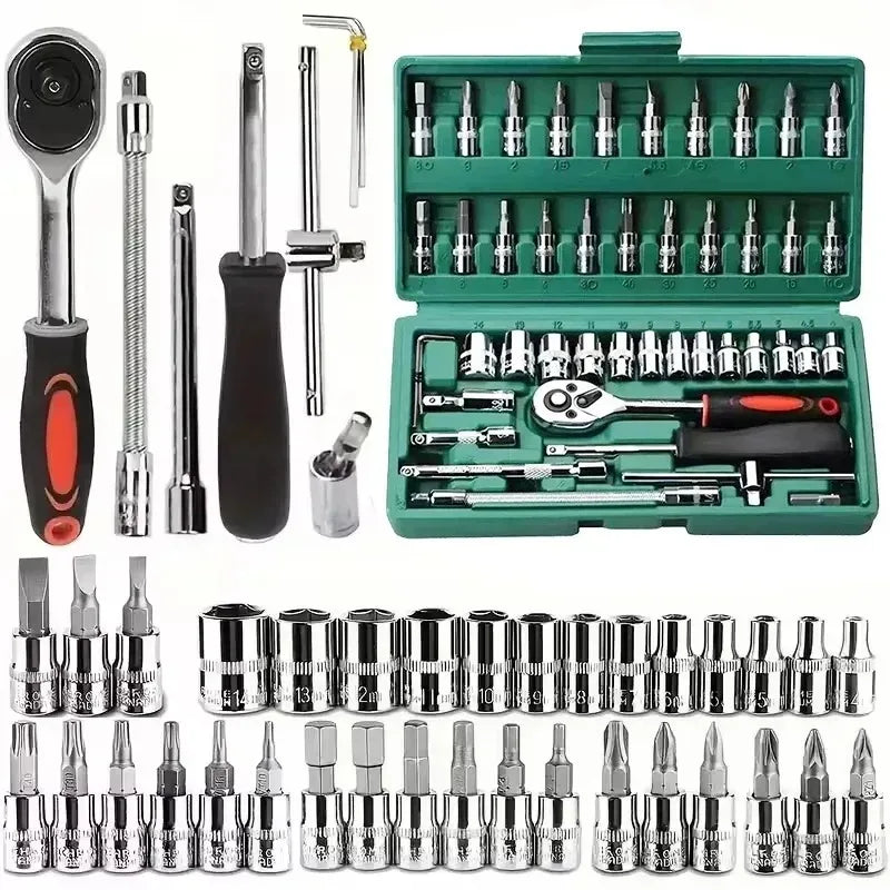 Purilite Select 46-Piece Socket & Wrench Combination Set — Professional Car, Motorcycle & Household Tool Kit