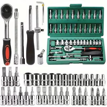 Purilite Select 46-Piece Socket & Wrench Combination Set — Professional Car, Motorcycle & Household Tool Kit