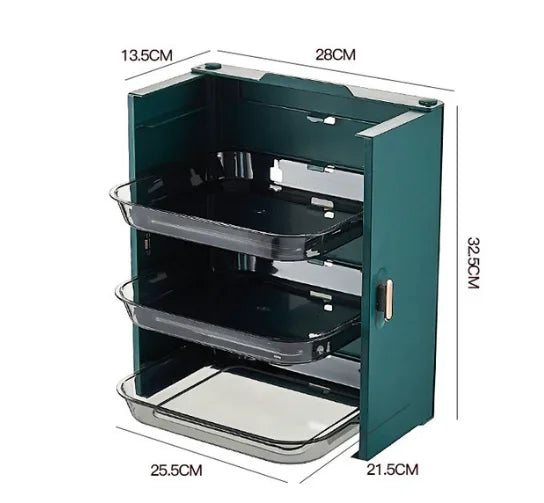 Purilite Select Foldable 6 Layer Kitchen Dish Tray Rack | Multi-Functional Side Dish Organizer | Drawer Design Storage Rack | Wall Mounted Kitchen Storage