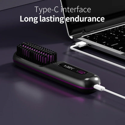 Purilite Select Electric Ceramic Heating Straight Hair Comb Wireless Portable Negative Ion Styling Tool Rechargeable USB Straightening Brush