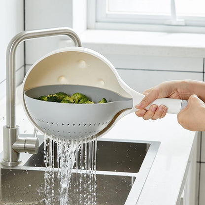 Purilite Select Double Layer Rotatable Drain Basket with Handle for Fruit Washing Vegetable Cleaning and Kitchen Storage