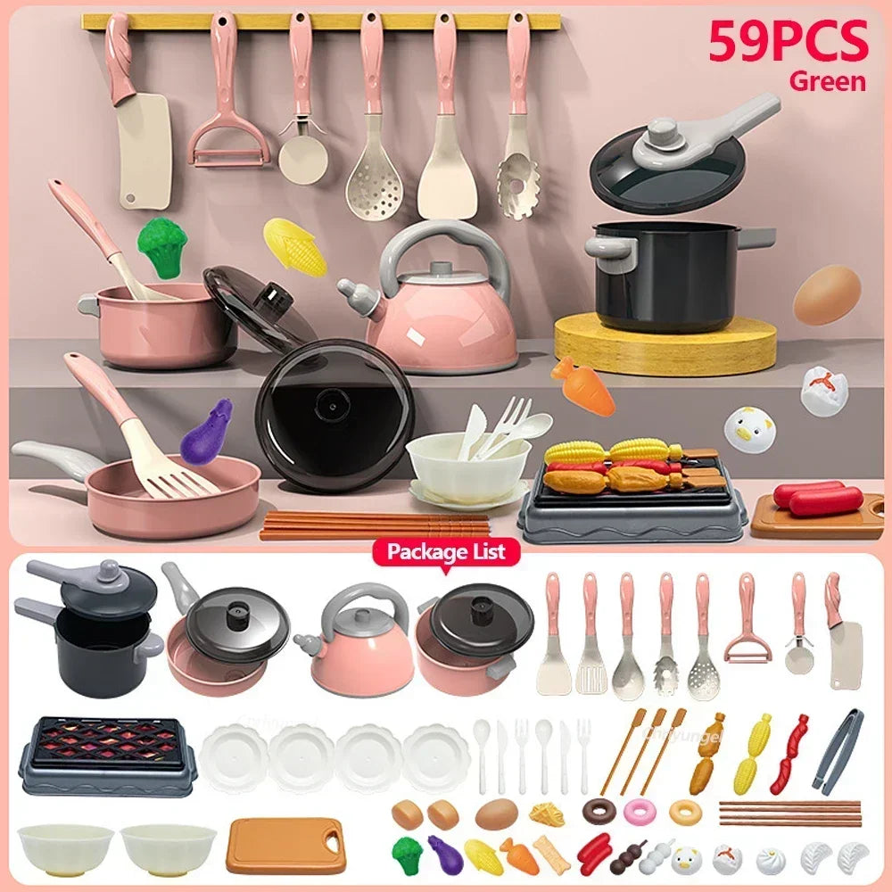 Purilite Select Kids Kitchen Toys Set 92/86/69/59 PCS Pretend Play Kitchen Accessories with Play Pots and Food Cooking Toy Set for Boys and Girls