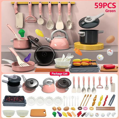 Purilite Select Kids Kitchen Toys Set 92/86/69/59 PCS Pretend Play Kitchen Accessories with Play Pots and Food Cooking Toy Set for Boys and Girls