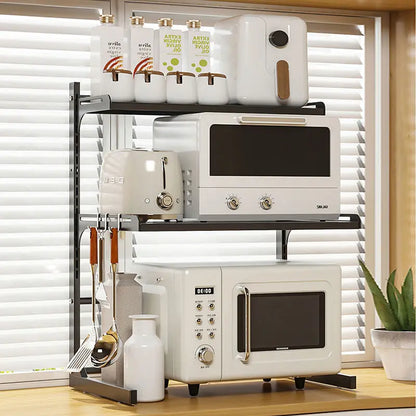 Purilite Select Table Top Multi-Layer Microwave Oven Storage Rack | Retractable Adjustable Kitchen Organizer | Stainless Steel Partition Rack