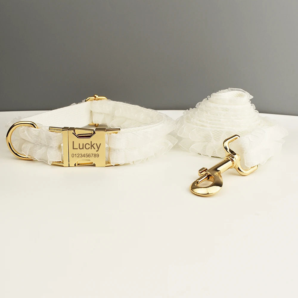 Purilite Select Custom Engraved White Lace Dog Collar & Leash Set
