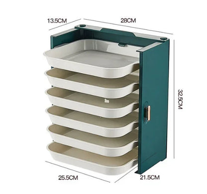 Purilite Select Foldable 6 Layer Kitchen Dish Tray Rack | Multi-Functional Side Dish Organizer | Drawer Design Storage Rack | Wall Mounted Kitchen Storage