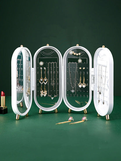 Purilite Select Jewelry Storage Box | Earrings & Necklace Organizer | Household Display Rack | Portable Jewelry Carrying Case | With Mirror