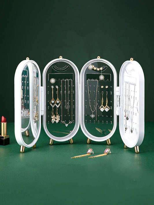 Purilite Select Jewelry Storage Box | Earrings & Necklace Organizer | Household Display Rack | Portable Jewelry Carrying Case | With Mirror