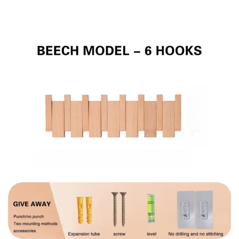 Purilite Select Creative Wall Mounted Wood Coat Rack | Piano Key Shaped 8 Hooks | Hats and Jacket Organizer | Entry Door and Home Decor