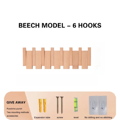 Purilite Select Creative Wall Mounted Wood Coat Rack | Piano Key Shaped 8 Hooks | Hats and Jacket Organizer | Entry Door and Home Decor