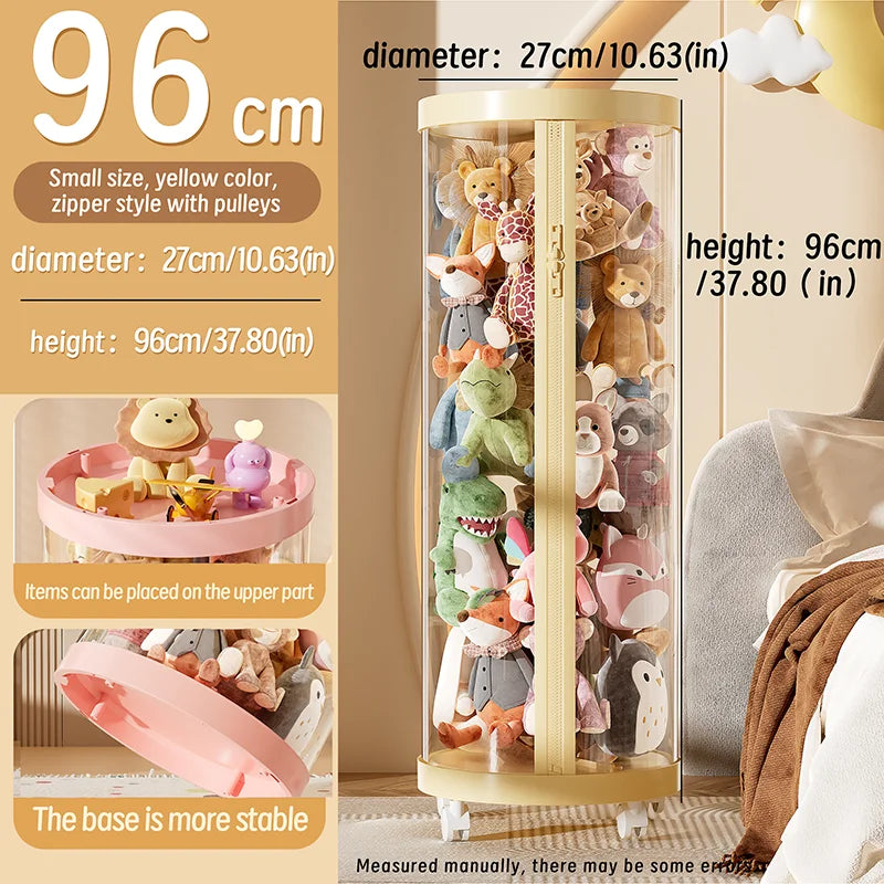 Purilite Select Transparent Doll Storage Box | Plush Toy Organizer | Zipper Storage Tube | Kids Toy Organization Bin