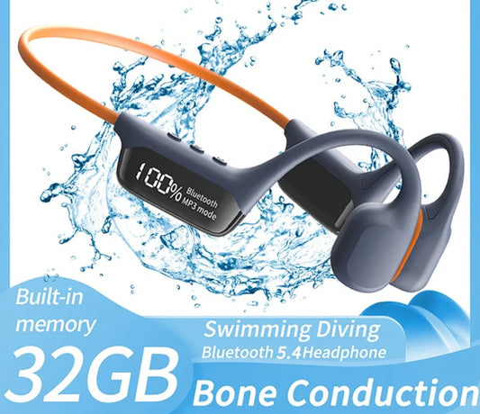 Purilite Select S10 Bluetooth 5.4 True Bone Conduction Headphones – IPX8 Waterproof, 32GB MP3 Mode & LED Display (For Swimming & Sports)